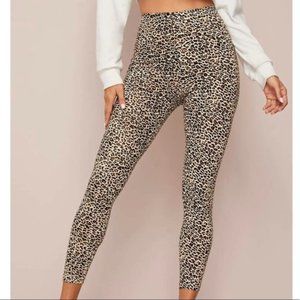 Leopard print leggings soft knit elastic waist